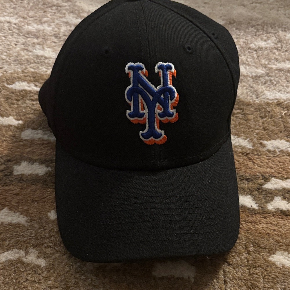 Mets NY New Era Black Cap with Blue and Orange Embroidery